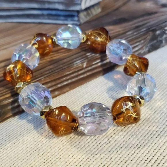 Retro Chunky Vintage Beads Stretch Bracelet - Picture 1 of 3